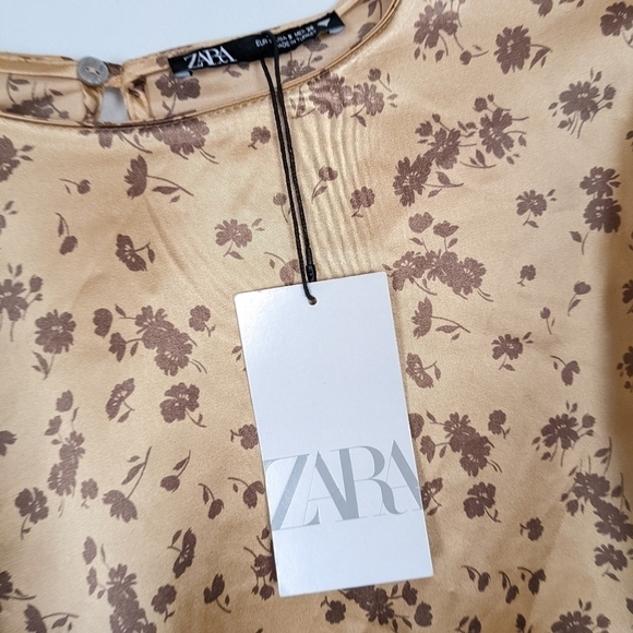 𝅺zara cropped floral print satin long Sleeve top NWT - Picture 6 of 6